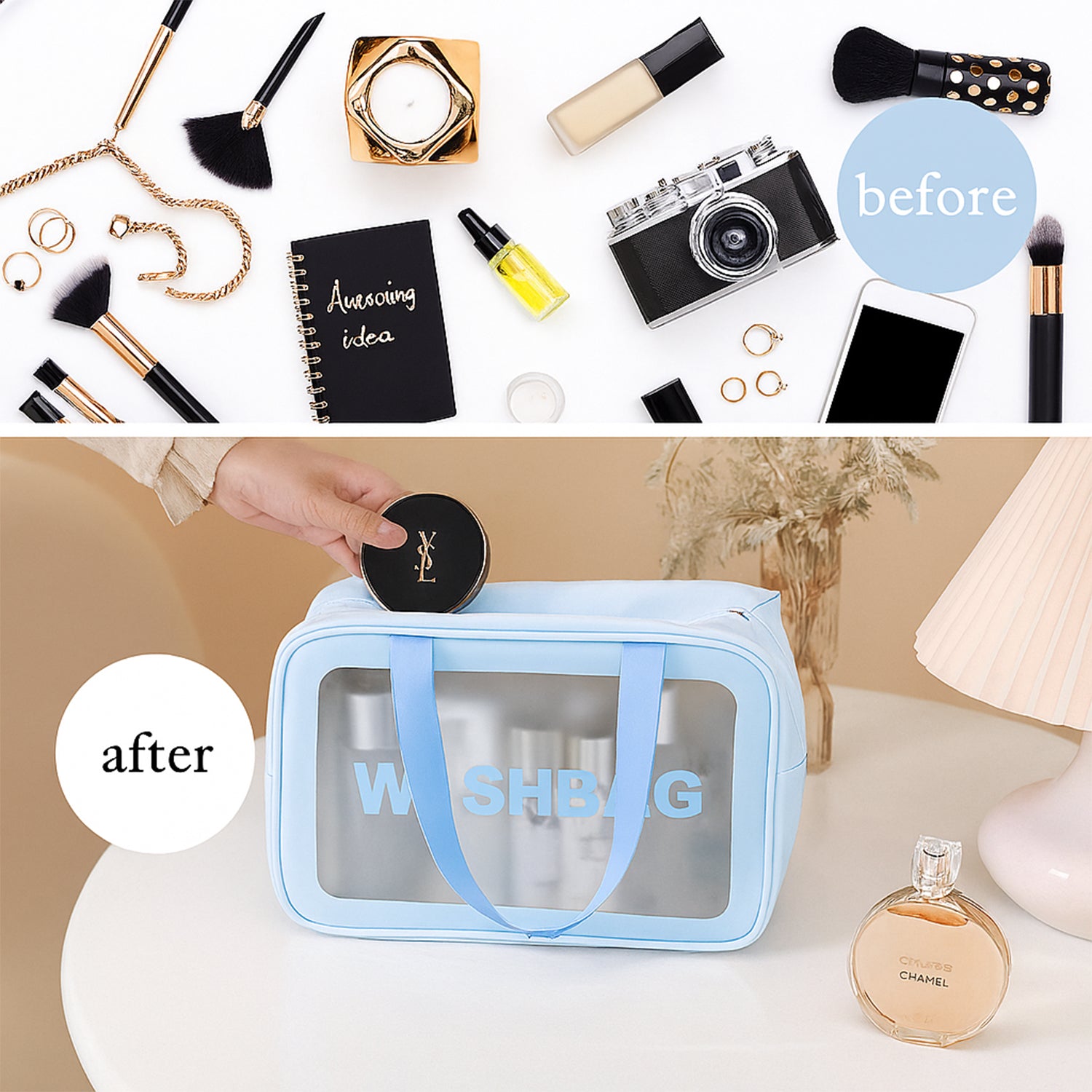 3-in-1 Waterproof Transparent Travel Toiletry Bag Set