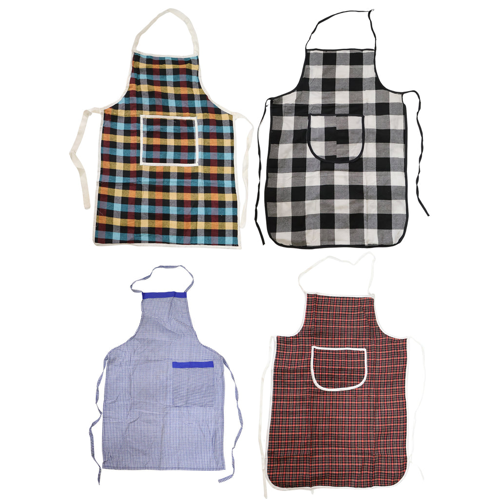 Cotton Checkered Kitchen Apron With Front Pocket (1 Pc)