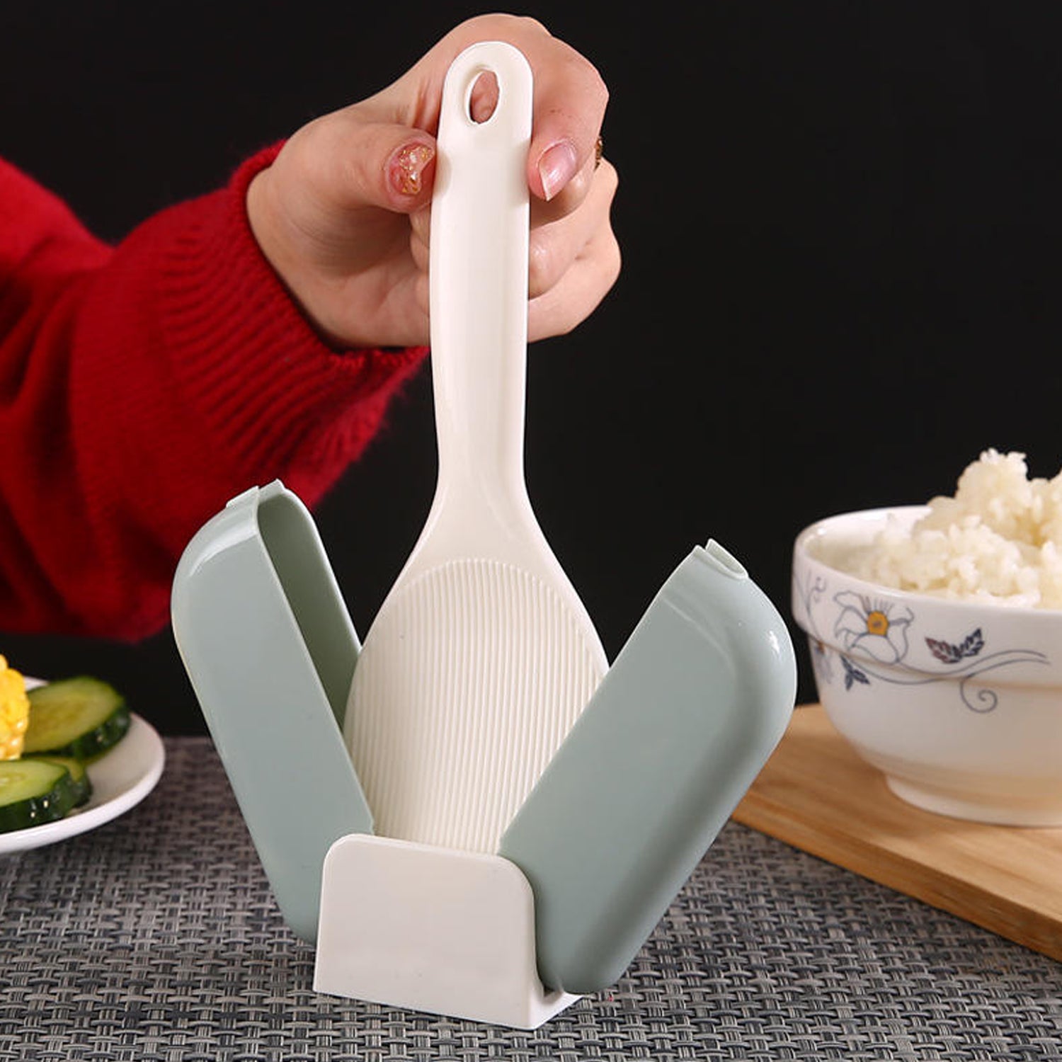 Automatic Open  Close Kitchen Rice Spoon Holder With Dust Cover